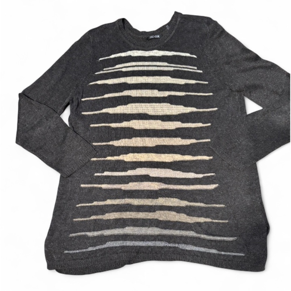 Nic+Zoe soft Gray tunic sweater with cream and tan stripes XL